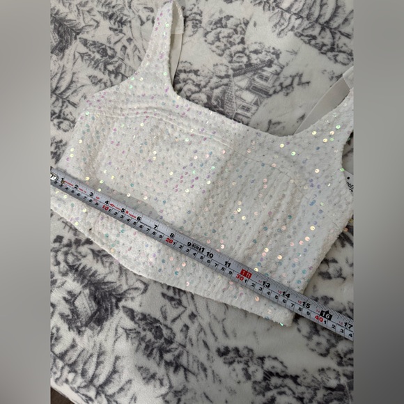 Made in NYC Sequin Mesh Crop Top Blue Y2K Stretch Smocked - Picture 8 of 8